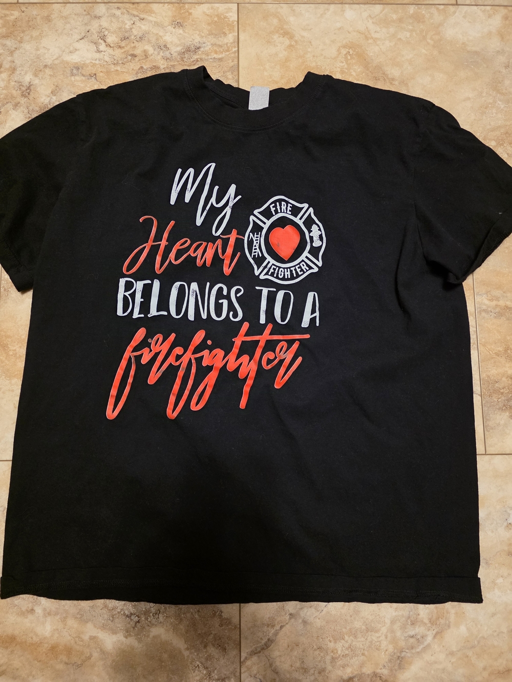 My Heart Belongs to a Firefighter Womens T‑Shirt - Black/Red